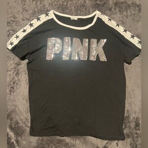 PINK by Victoria Secret short sleeve black XS star design in shoulders & sequin